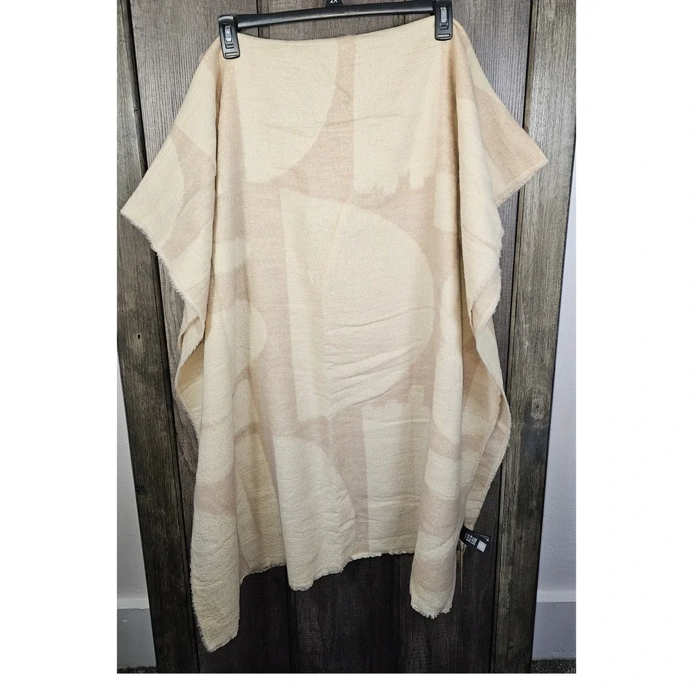 ZARA Geometric Pattern Scarf Wrap Shawl Beige Brown Neutral Oversized - Picture 1 of 7